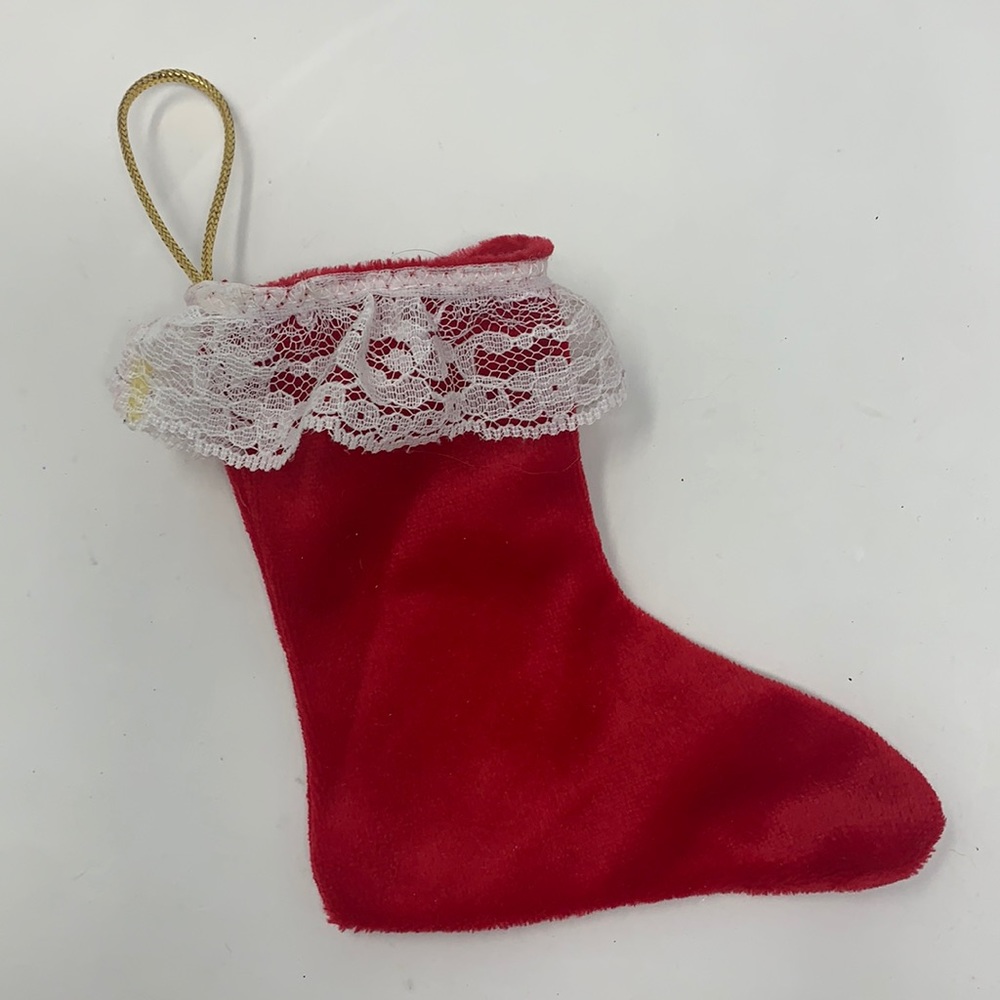 Small red stocking Christmas ornament decoration vintage decor